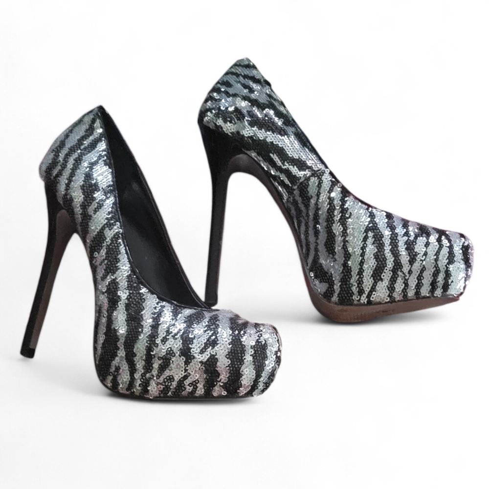 Steve Madden Black and Silver Zebra Heels